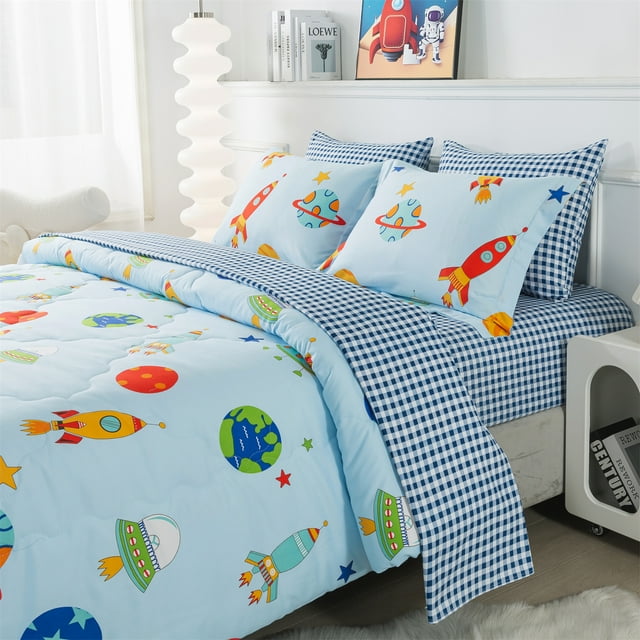 Wajade Kids Space Rocket Comforter Set Bed in A Bag Full Size ...