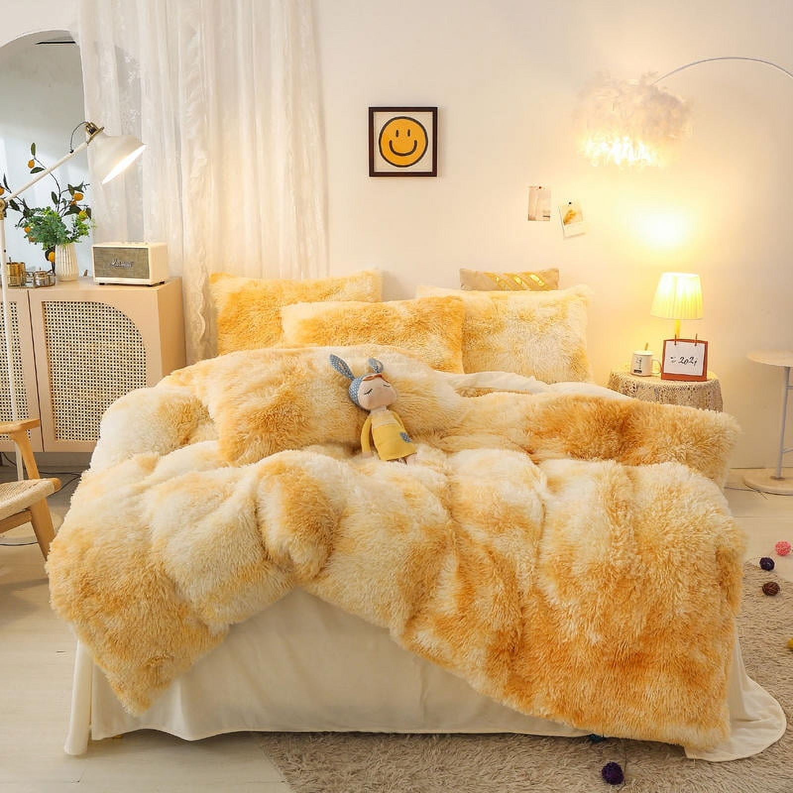 Wajade King Size Plush Velvet Duvet Set 3 Piece Ultra Soft with 2 Pillow Shams Yellow White Ombre Walmart