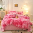 thumbnail image 1 of Wajade Plush Duvet Cover Set 3 Piece - Luxury Ultra Soft Fluffy Fuzzy Comforter Cover with 2 Pillow Shams Faux Fur Bedding Set,Full Size,Pink White, 1 of 6
