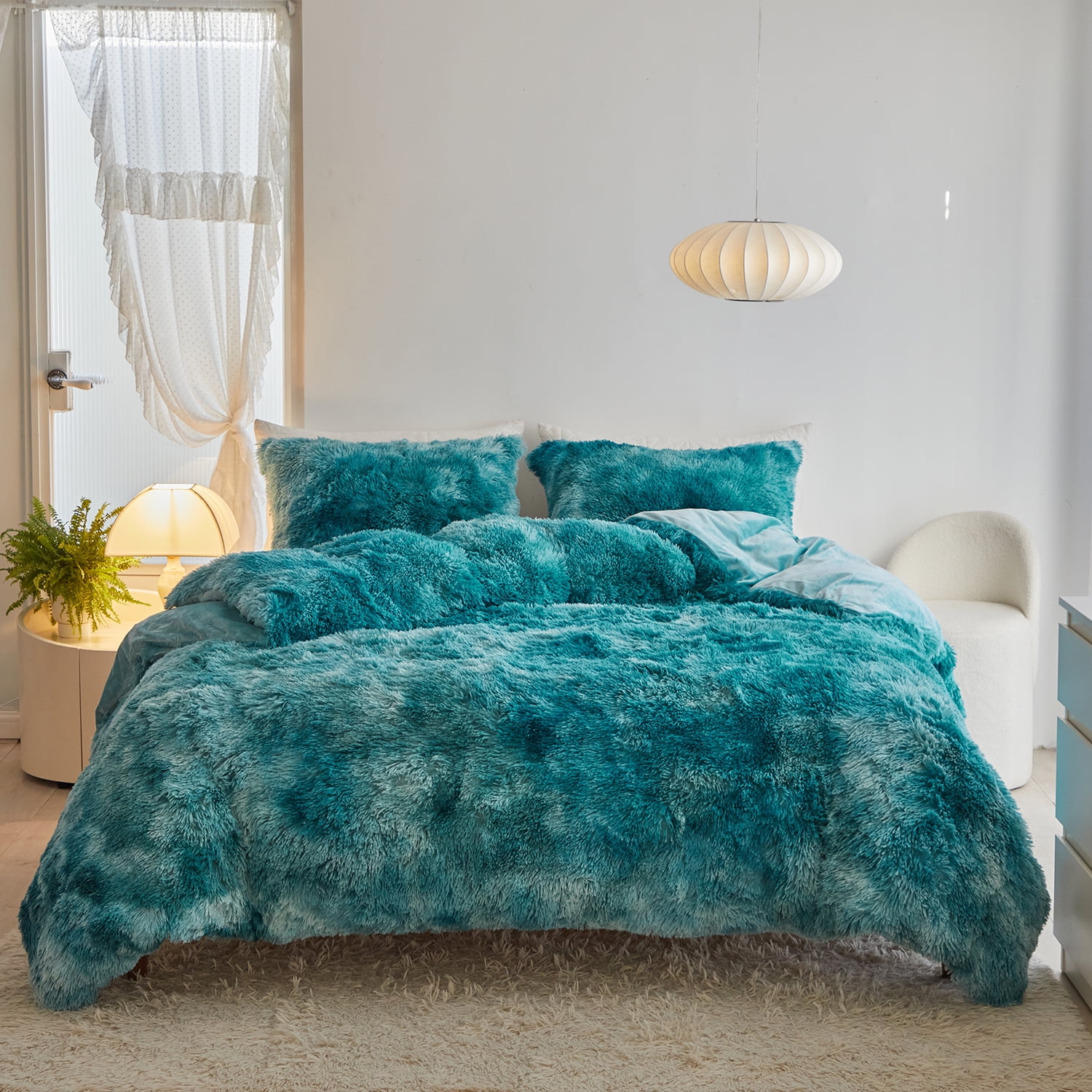 Wajade Plush Duvet Cover Set Fluffy Fuzzy Comforter Cover Set (1 Duvet