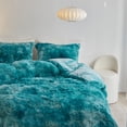 thumbnail image 1 of Wajade Plush Shaggy Comforter Set Fluffy Fuzzy Faux Fur Bedding Set - 3PC Microfiber Soft Warm Quilt Set(Deep Green Tie Dye,Queen Size), 1 of 5