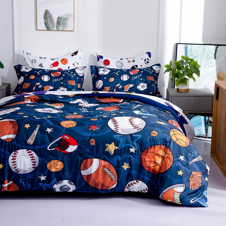 Comforter Set Boys Bedspread Wajade 7-Piece 3D Soccer Bedding Set