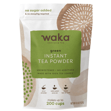 Waka Coffee & Tea Instant Green Tea Mix, Unsweetened Tea Powder Hot and Iced Teas (4.5oz)