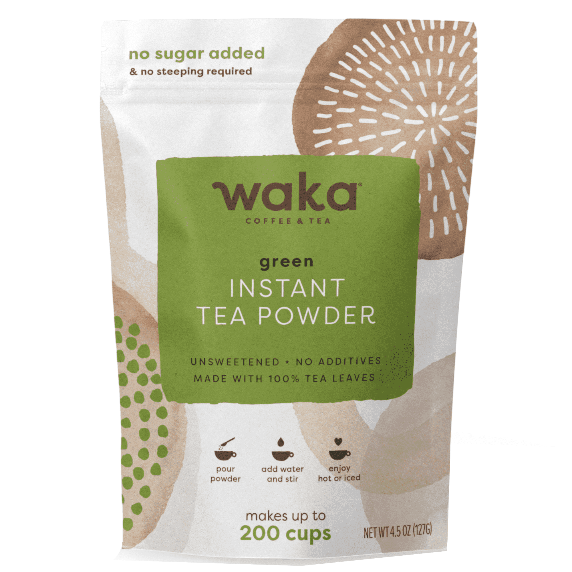 WAKA Instant Green Tea Mix, Unsweetened Powder, 100% Tea Leaves
