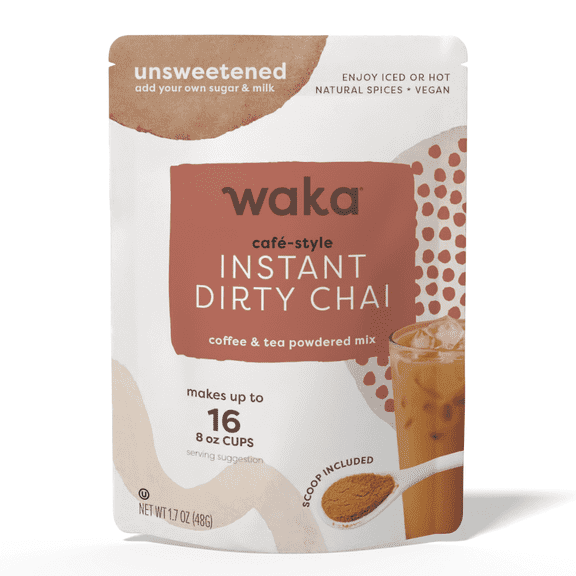 Waka Unsweetened Dirty Chai Tea and Coffee Mix, Sugar Free, Premium Indian Black Tea, Arabica Coffee, Natural Spices Blend, 16 Servings 1.7oz