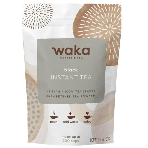 Waka Instant Black Tea Mix, Kenyan - 100% Tea Leaves, No Additives, Unsweetened Tea Powder in Bulk Pouch – Easy Quick Hot and Iced Teas (4.5oz)