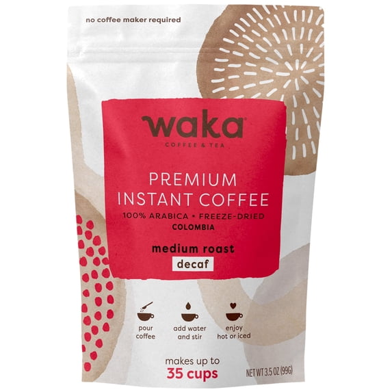 Waka Decaf Medium Roast Instant Coffee, Scoopable 100% Arabica Colombian Beans - 3.5oz