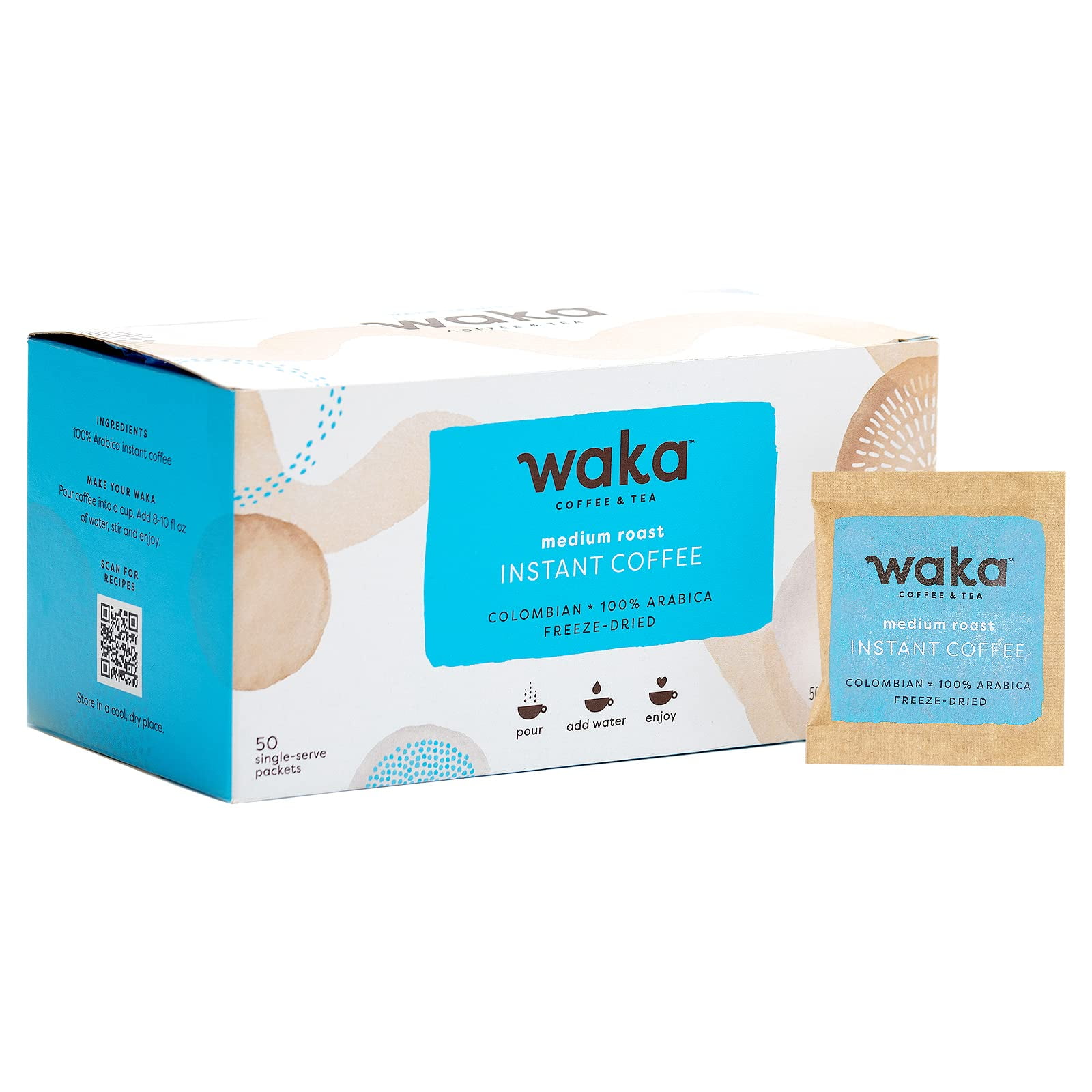 Waka Instant Coffee, Medium Roast 100 Arabica Colombian Beans
