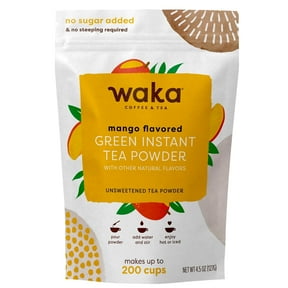 Waka Instant Green Tea Mix, Mango Flavored - 100% Tea Leaves, No Additives, Unsweetened Tea Powder in Bulk Pouch  Easy Quick Hot and Iced Teas (4.5oz)