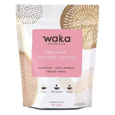 Waka Instant Coffee, Light Roast - 100% Arabica Beans, Freeze Dried Granules, No Sugar or Additives - Bulk Bag for Quick Hot and Iced Coffees, Up to 80 Cups (8oz)