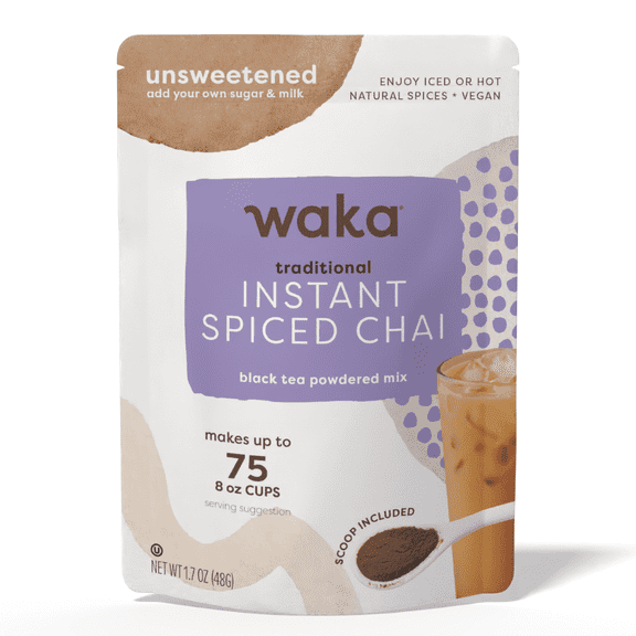 Waka Chai Tea Powder, Traditional - Chai Tea Concentrate, Sugar Free, Pure Leaves from India, Natural Spices, Unsweetened Powder for 75 Servings (1.7oz)
