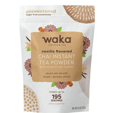 Waka Vanilla Chai Tea Mix Pouch - 100% Tea Leaves from India, Natural Spices, Unsweetened Tea Powder - No Sugar, No Additives, Up to 195 Cups (4.5oz)