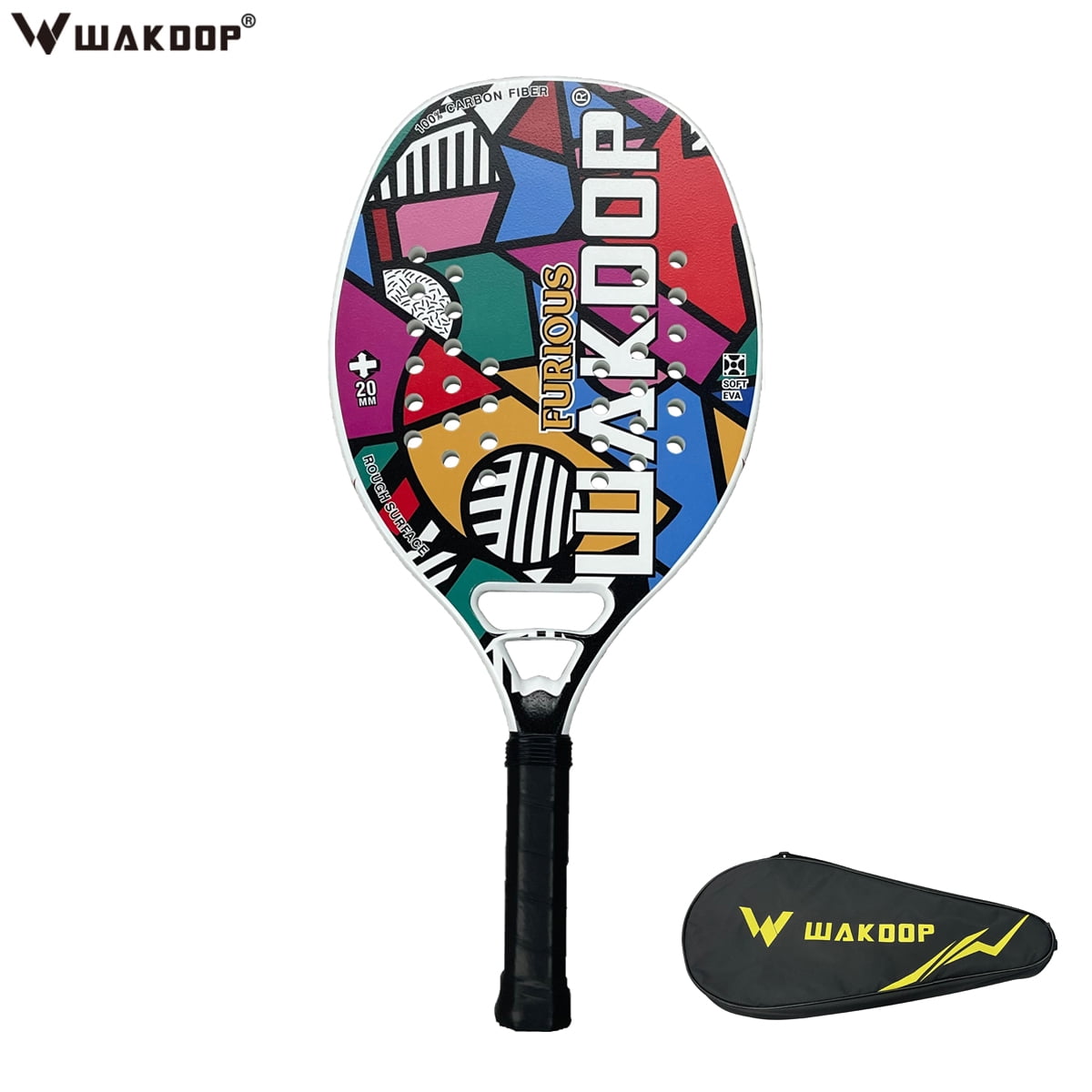Wakdop Beach Tennis Racket,Carbon Fiber Rough Face with EVA Foam