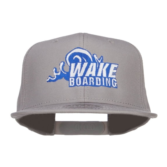 Wake Boarding Embroidered Flat Bill Cap - Grey OSFM
