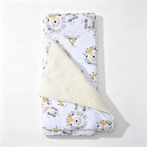 Wake In Cloud - Toddler Nap Mat with Pillow and Blanket, 100% Cotton Fabric, for Ages 3 Plus in Daycare Kindergarten Preschool, Roll Up Sleeping Bag, (Style#1)