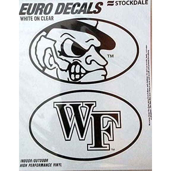 Wake Forest University Demon Deacons 2-Piece White and Clear Euro Decal Sticker Set, 4x2.5 Inch Each
