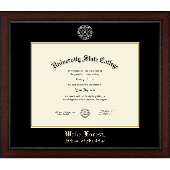 Wake Forest University School of Medicine Diploma Frame, Document Size 14" x 11"