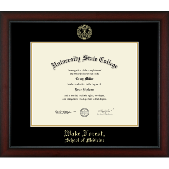 Wake Forest University School of Medicine Diploma Frame, Document Size 14" x 11"