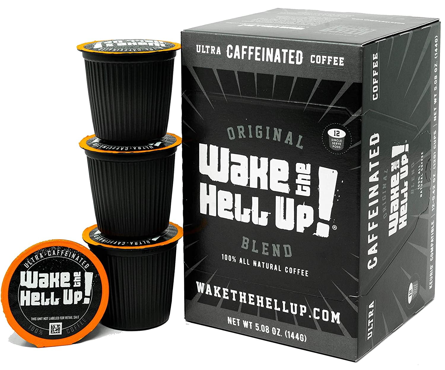 Wake The Hell Up! Dark Roast K-Cups Single Serve Capsules | Ultra-Caffeinated Coffee For Keurig K-Cup Brewers | 12 Count, 2.0 Compatible Pods | Perfect Balance of Higher Caffeine & Great Flavor