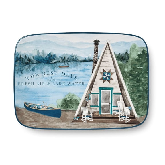 Wake at the Lake 14x10-Inch Rectangular Platter, Lakeside-Inspired Design with Picturesque Artwork, Durable Stoneware, Dishwasher & Microwave Safe, Perfect for Appetizers & Main Courses