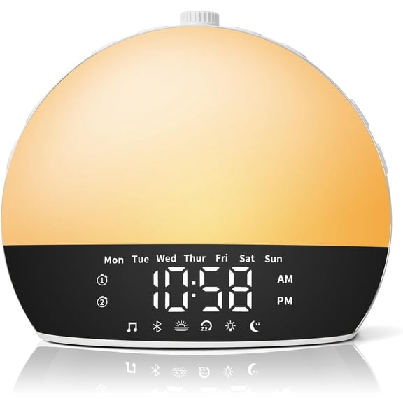 Wake Up Light Sunrise Alarm Clock for Heavy Sleepers, All-in-One Smart Bedside Device with Bluetooth Speaker, FM Radio, Dual Alarm & Sleep Aid Night Light, Best Gift for Adults & Kids