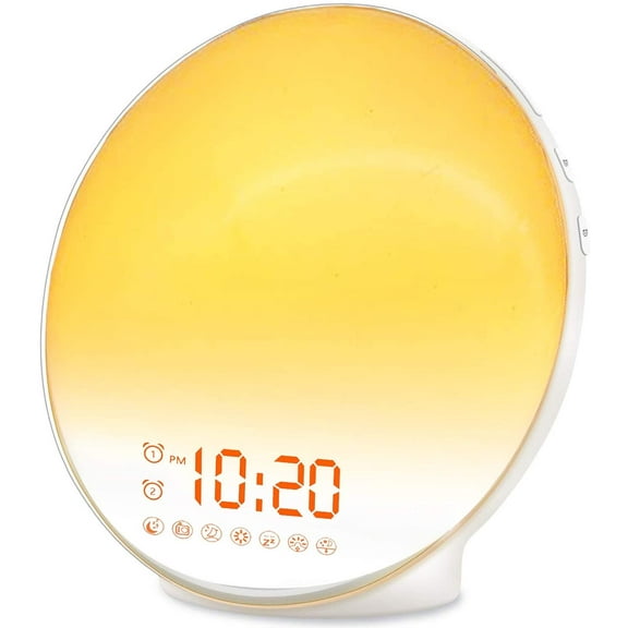 Wake Up Light Sunrise Alarm Clock for Kids, Heavy Sleepers, Bedroom, with Sunrise Simulation, Sleep Aid, Dual Alarms, FM Radio, Snooze, Nightlight, Daylight, 7 Colors, 7 Natural Sounds, Ideal for Gift