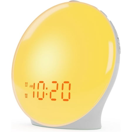 Wake Up Light Sunrise Alarm Clock for Kids, Heavy Sleepers, Bedroom, with Sunrise Simulation, Sleep Aid, Dual Alarms, FM Radio, Snooze, Nightlight, Daylight, 7 Colors, 7 Natural Sounds, Ideal for Gift