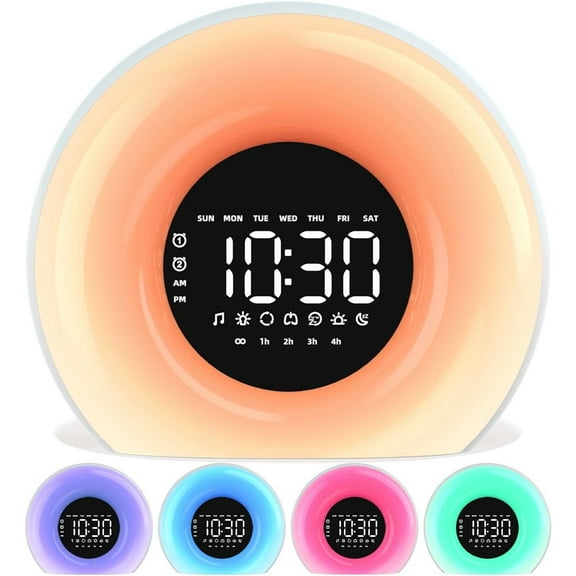 Wake Up Light Sunrise Alarm Clock with Sunrise Sunset Simulation 23 Nature Sleep Sounds 13 Colors Night Light Dual Alarms Snooze Function Sleep Aid for Heavy Sleepers Kids Adults (White)