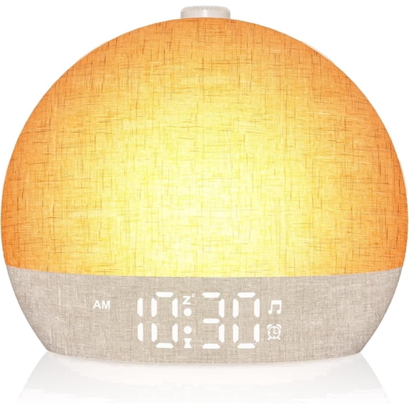 Wake Up Light Sunrise Alarm Clock, White Noise Sound Machine with 30 Soothing Sounds, Dimmable Night Lights, Sleep Aid, Snooze, Timer, Loud Alarm Clock for Heavy Sleepers Adults Kids, Ideal for Gift
