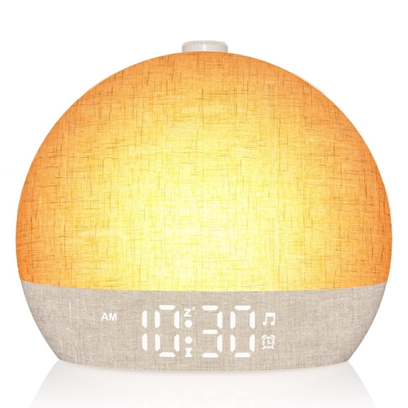 Wake Up Light Sunrise Alarm Clock, White Noise Sound Machine with 30 Soothing Sounds, Dimmable Night Lights, Sleep Aid, Snooze, Timer, Loud Alarm Clock for Heavy Sleepers Adults Kids, Ideal for Gift