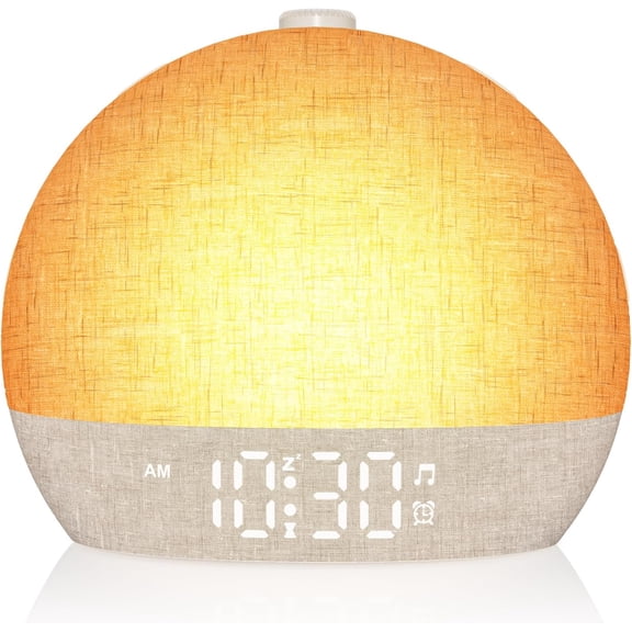 Wake Up Light Sunrise Alarm Clock, White Noise Sound Machine with 30 Soothing Sounds, Dimmable Night Lights, Sleep Aid, Snooze, Timer, Loud Alarm Clock for Heavy Sleepers Adults Kids, Ideal for Gift