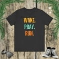 thumbnail image 1 of Wake. Pray. Run. Christian Faith runner retro running prayer Unisex T-shirt, 1 of 8