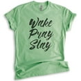 thumbnail image 1 of Wake Pray Slay T-shirt, Unisex Women's Men's Shirt, Workout Shirt, Gym Shirt, Exercise Shirt, Heather Apple Green, Medium, 1 of 6