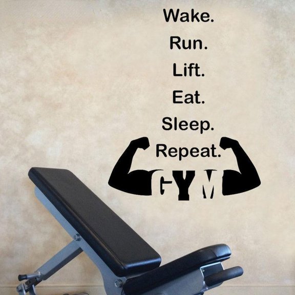Wake Run Lift Eat Sleep Repeat GYM Quotes Vinyl Wall Sticker Fitness Decals Murals Interior Decoration Wallpaper Removable 57x71cm