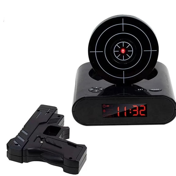Wake Strike Alarm Clock with Gun, Gun Alarm Clock, Interactive Wake Up Shooting Game Timer with Sound Recording, LED Display, Clock-Shooting Tool for Heavy Sleepers, Teens & Adults