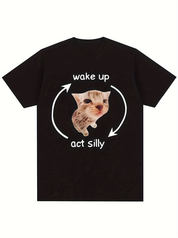 Wake Up Act Cat Graphic T-Shirt BLACK Unisex S-5XL Hot Trending Shirt, Vintage Birthday Gift