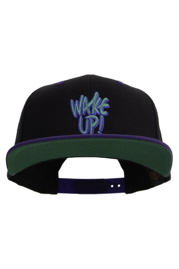 Wake Up Embroidered Wool Blend 2 Tone Classic Snapback - Black Purple OSFM