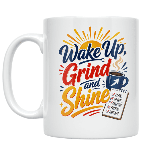 Wake Up Grind and Shine Success Planning - Motivational Coffee Enthusiast - 11 oz Ceramic Coffee Mug