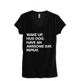 thumbnail image 1 of Wake Up Hug Dog Have An Awesome Day Repeat Women's Fashion Relaxed V-Neck T-Shirt Tee Heather Black, 1 of 5