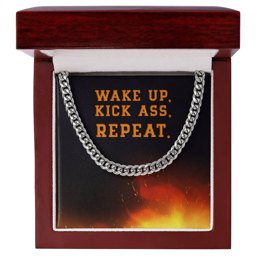 Wake Up, Kick Ass, Repeat, Cuban Link Chain, Stainless Steel or Yellow ...