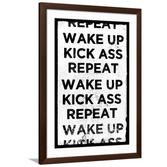 Art.com Wake Up, Kick Ass, Repeat Art Print, Brown Frame Wall Art, 32" x 44"