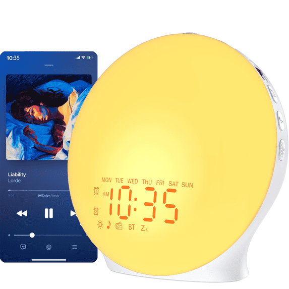 Mpow Wake up Light Sunrise Alarm Clock for Heavy Sleepers, Sleep Aid & Sound Machine, Sync Time with Bluetooth Connection, 25 Natural Sounds, Dual Alarms, 5-20min Snooze, FM Radio, Battery Backup