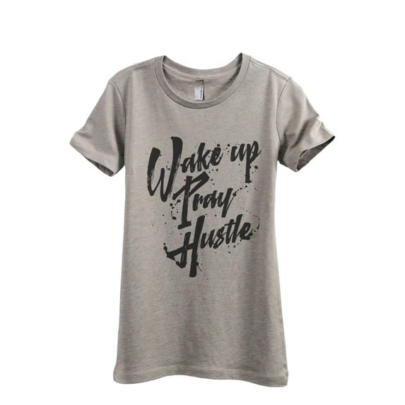 Wake Up Pray Hustle Women's Fashion Relaxed T-Shirt Tee Heather Tan Large