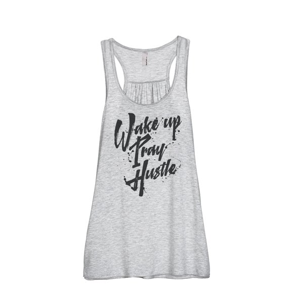 Wake Up Pray Hustle Women's Fashion Sleeveless Flowy Racerback Workout Yoga Tank Top Sport Grey 2X-Large