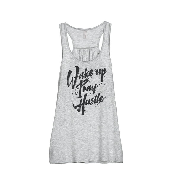 Wake Up Pray Hustle Women's Fashion Sleeveless Flowy Racerback Workout Yoga Tank Top Sport Grey Large