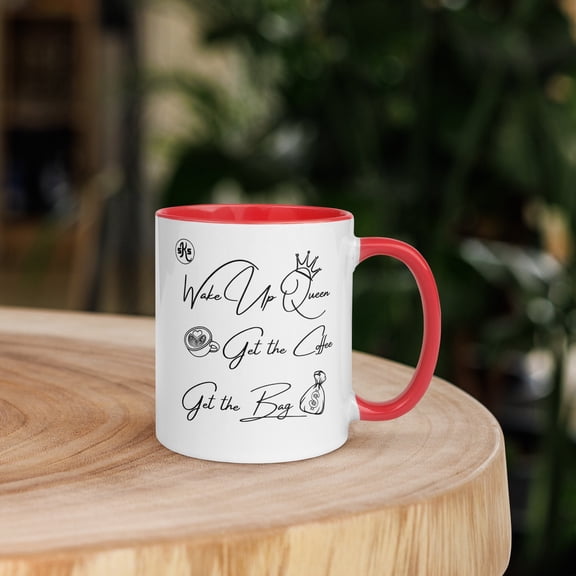 Wake Up Queen Etch Mug with Color Inside by Satin Kush Sentimentals (11oz, Red)