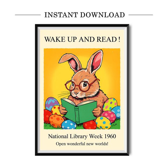 Wake Up and Read Easter Bunny Poster – Motivational Spring Rabbit Wall Art Print 24x36 UNFRAMED