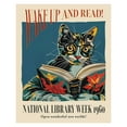 thumbnail image 1 of Wake Up and Read National Library Week Poster, Cat and Book Wall Art, 1960s Vintage Decor, Poster or Canvas Print, 1 of 2