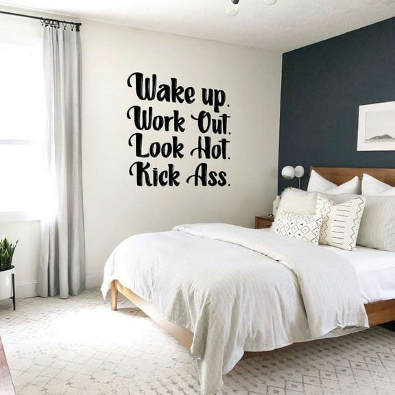 Wake Up Work Out Look Hot Quote Fitness Workout Success Motivation Quotes Wall Decals Healthy Lifestyle for Girls Boys Gym Home Sports Room Decor Vinyl Wall Art Stickers Decoration Size (10x8 inch)