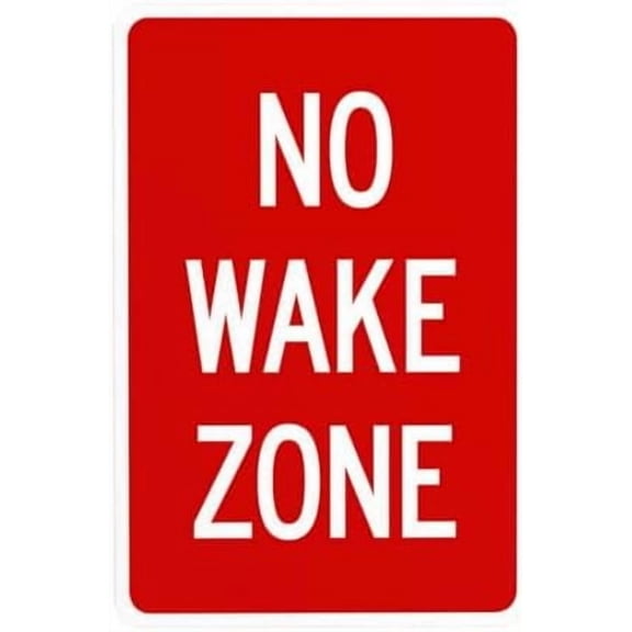 No Wake Zone Red Background Warning Sign, Marina Security Metal Signs for Outdoor Indoor Road Yard Garage Home Busines Street Wall Caution Decor 8 x 12 Inch